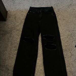 SHEIN Black Distressed Wide Leg Jeans